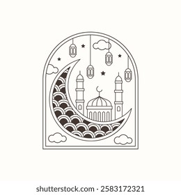 Ramadan Outline Design Icon. - Vector.