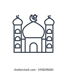 Ramadan outline mosque icon vector illustration design, this vector is suitable for icons, logos, illustrations, stickers, books, covers, etc.