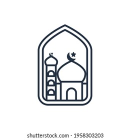 Ramadan outline mosque icon vector illustration design, this vector is suitable for icons, logos, illustrations, stickers, books, covers, etc.