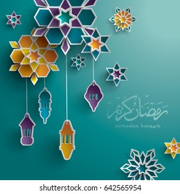 Ramadan paper graphic greeting card. Ramadan Kareem - Glorious month of Muslim year.