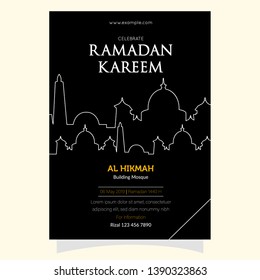 Ramadan party celebration flyer. Vector Illustration. Mosque, Lantern and Arabic Ramadan. Islamic Holy Month, Ramadan Kareem, Praying To allah. Typography template for text - Vector