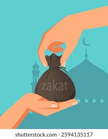 Ramadan payment zakat concept. Ramadan pay zakat concept, Give charity to the other person, flat vector modern illustration