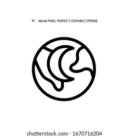 Ramadan, planet and crescent moon simple line icon vector illustration.Editable stroke. 48x48 Pixel Perfect.