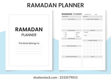 Ramadan Planner Log Book design template, interior design with black and white paper