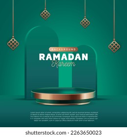 Ramadan Podium Stage Template Vector Illustration Elegant Green Color