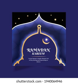 Ramadan post template, social media post template, square flyer and banner, Ramadan Mubarak beautiful greeting card. Based on traditional Islamic pattern as a background.