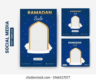Ramadan post template, social media post template, square flyer and banner.