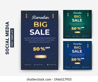Ramadan post template, social media post template, square flyer and banner, celebrations in the month of Ramadan.