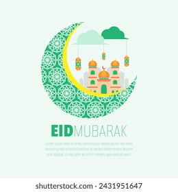 Ramadan poster with mosque on crescent moon
