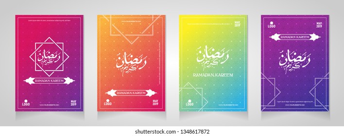 Ramadan poster set. design concept with arabic calligraphy and middle east pattern. colorful islamic celebration background. vector illustration.