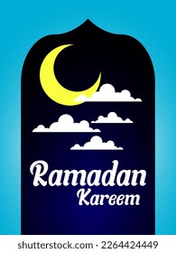 Ramadan poster template design with clouds and moon