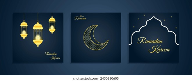 Ramadan posters set with moon and lamp. Ramadan Vector Design set for Holy Ramadan celebration event. illustration can be use for poster, banner, invitation, banner and greeting card