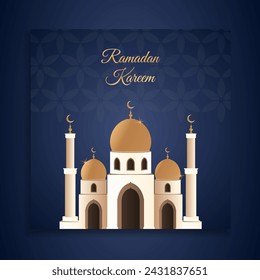 Afiches de Ramadán con luna y lámpara. Feliz Ramadán Kareem. Color árabe de la noche con la mezquita islámica del medio oriente. Cubierta