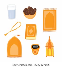 Ilustração de fundamentos de oração do Ramadã em cores laranja
