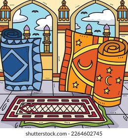 Ilustración de caricatura de color de Ramadán Prayer Mats