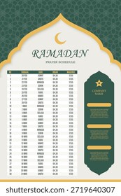 Ramadan Gebetsplan Design Vorlage in Grün und Creme Farben