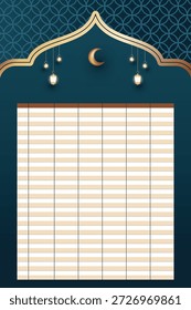 Plantilla del horario de oración del Ramadán con temática islámica
