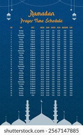 Ramadan prayer time schedule. Time calendar