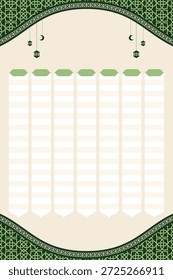 Modelo de cartaz de agenda de tempo de oração do Ramadã