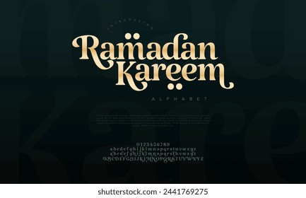 Ramadan premium luxury arabic alphabet letters and numbers. Elegant islamic typography ramadan wedding serif font decorative vintage. Creative vector illustration