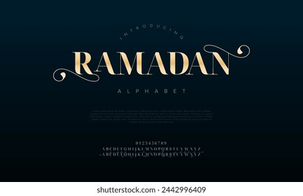 Ramadan premium luxury arabic alphabet letters and numbers. Elegant islamic typography ramadan wedding serif font decorative vintage. Creative vector illustration