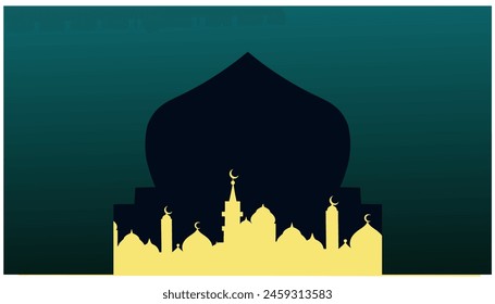 ramadan ramadhan kareem background mosque, camel, palm tree, desert moon crescent, arches windows, eid mubarak greeting card background	
