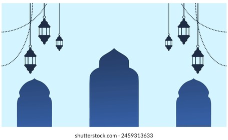 ramadan ramadhan kareem arrière-plan mosquée, chameau, palmier, croissant de lune dans le désert, arches vitrées, arrière-plan carte de voeux eid moubarak	