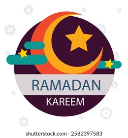 Ramadan Raya Islamic style label collection with mosque, crescent moon, stars, lantern and ketupat. Holiday festive premium label set