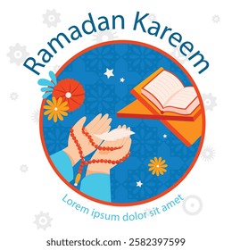 Ramadan Raya Islamic style label collection with mosque, crescent moon, stars, lantern and ketupat. Holiday festive premium label set