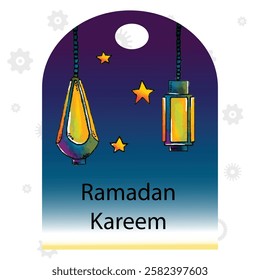 Ramadan Raya Islamic style label collection with mosque, crescent moon, stars, lantern and ketupat. Holiday festive premium label set