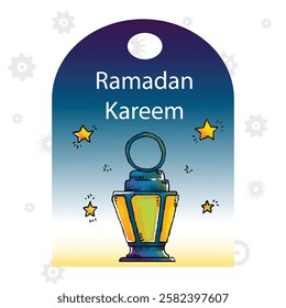 Ramadan Raya Islamic style label collection with mosque, crescent moon, stars, lantern and ketupat. Holiday festive premium label set