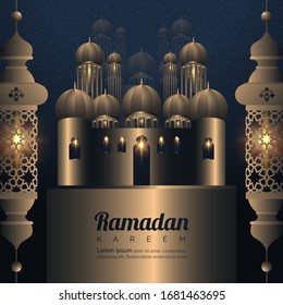 Ramadan with realistic mosque and light background