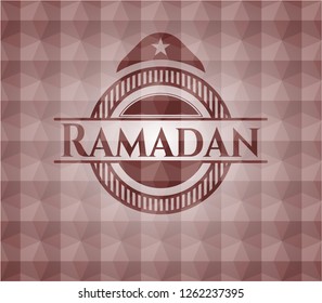 Ramadan red emblem with geometric pattern background. Seamless.