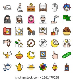 Ramadan related vector icon set, filled design editable outline