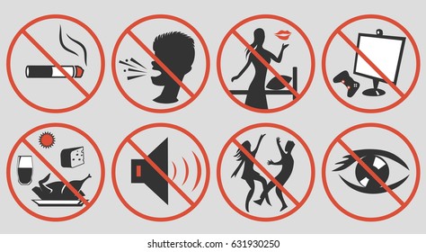 Ramadan rules signs. Some actions  restricted during month of patience.  Ramadan etiquette tips illustration.  Stock vector.