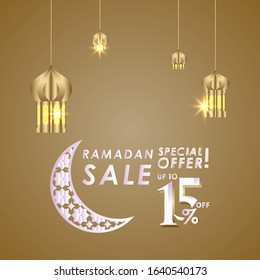 Ramadan Sale up to 15% off Special Offer Vector Template Design Illustration