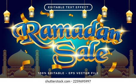 ramadan sale 3d text effect and editable text effect whit mosque and Islamic background