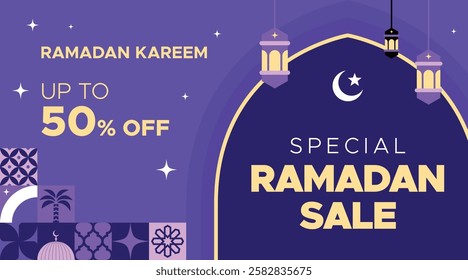 Ramadan Sale Up to 50% off. Special Ramadan Offer Web Banner. Islamic Eid Mubarak Vector illustration