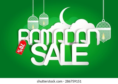 Ramadan Sale Background banner or flyer design with 70% / Stylish sale poster, banner or flyer design with Muslim  