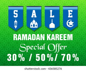 Ramadan Sale Background banner or flyer design with 70% / Stylish sale poster, banner or flyer design with Muslim
