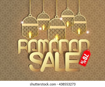 Ramadan Sale Background banner or flyer design with 70% / Stylish sale poster, banner or flyer design with Muslim.