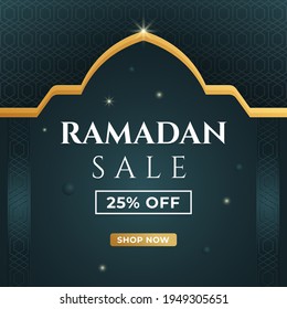 Ramadan sale banner 25% off. Social media post template with islamic background. Vector illustration.