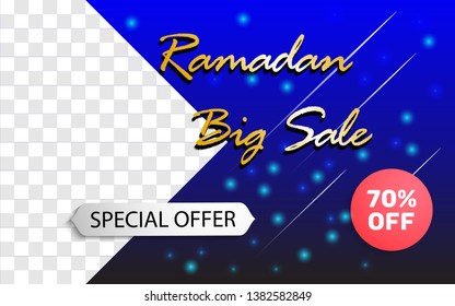 Ramadan sale banner background template with special offer, up to, big sale, discount text. 