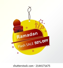 Ramadan Sale Banner Badged Flash Sale Template Design with Mosque for Business Promotion