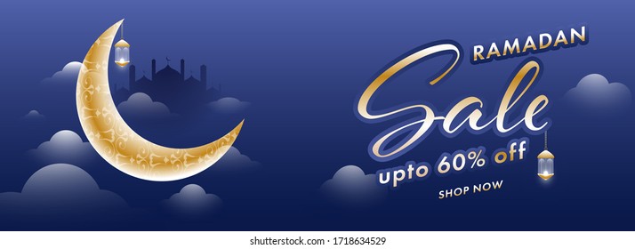 Ramadan Sale Banner Design with Golden Crescent Moon 