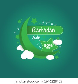 Ramadan sale banner design template with discount offer for social media ad.