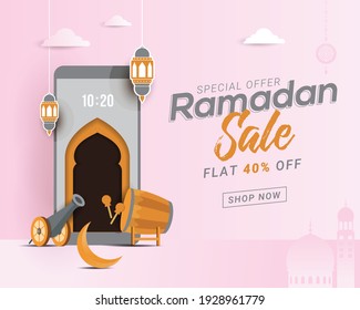 Ramadan sale banner discount template design for business promotion. Ramadan kareem islamic holy month