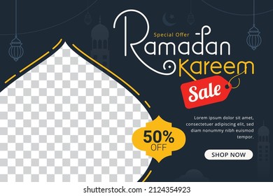 Ramadan sale banner discount template design for business promotion. Ramadan kareem islamic holy month