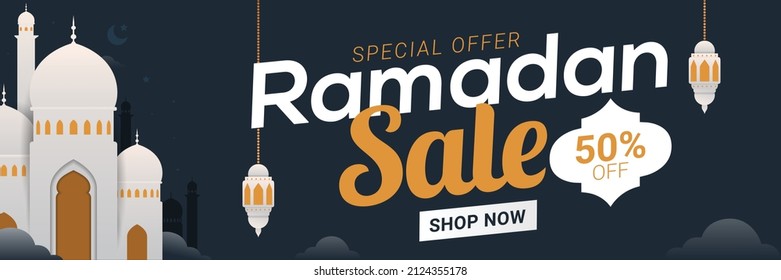 Ramadan sale banner discount template design for business promotion. Ramadan kareem islamic holy month