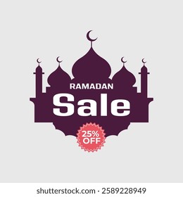 Ramadan Sale Banner with Mosque Silhouette and 25 Percent Off Badge